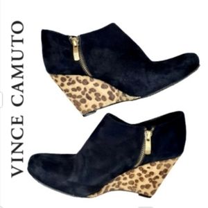 Vince Camuto Black and Leopard Wedges